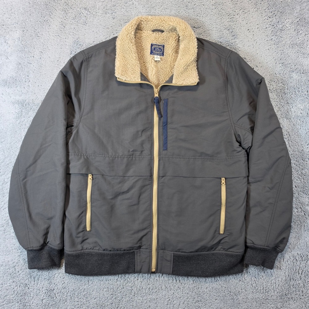J Crew Sherpa Bomber Jacket Mens Medium Grey Lined Primaloft Insulated Full Zip